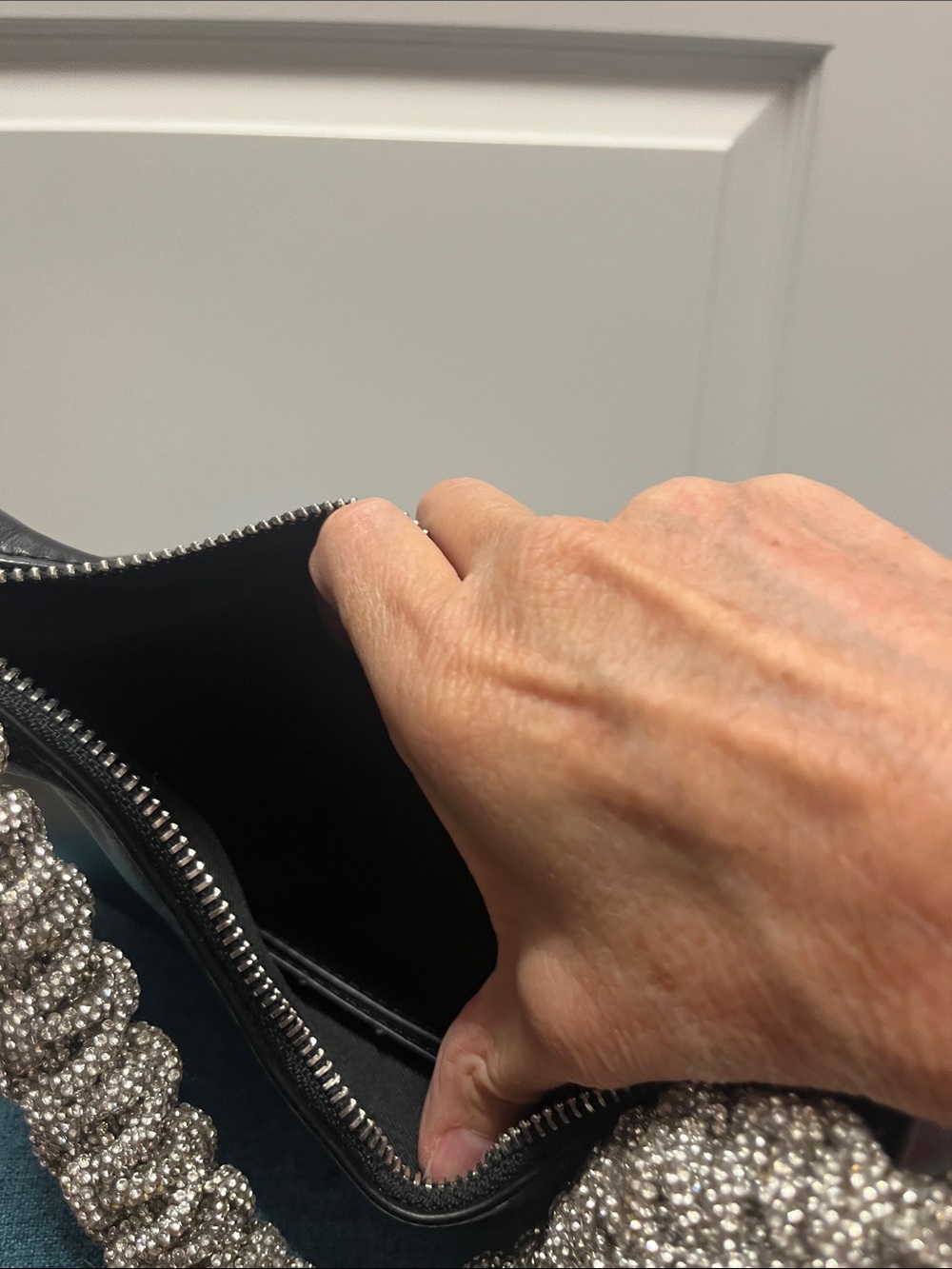 Madison West Black Shoulder Bag with Crystal Braided Handle - Picture 2 of 4
